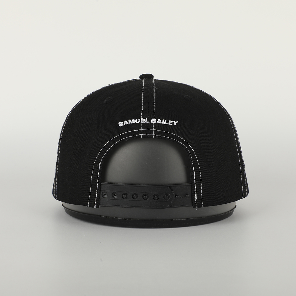Black White Star Orbit Embroidered Flat Brim Snapback