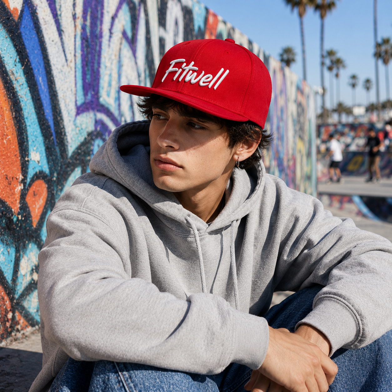 Red Pizza Embroidered Flat Brim Snapback Cap