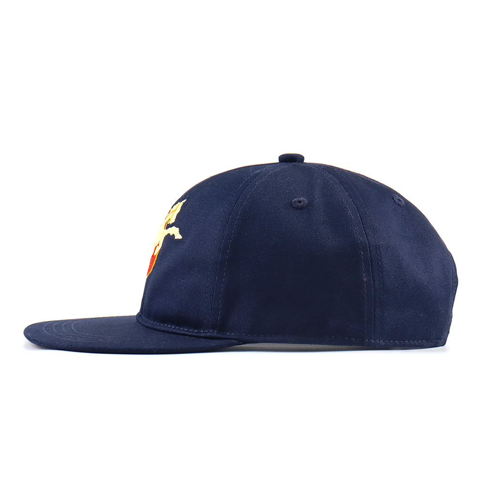 Navy Horse Emblem Embroidered Flat Brim Snapback Cap