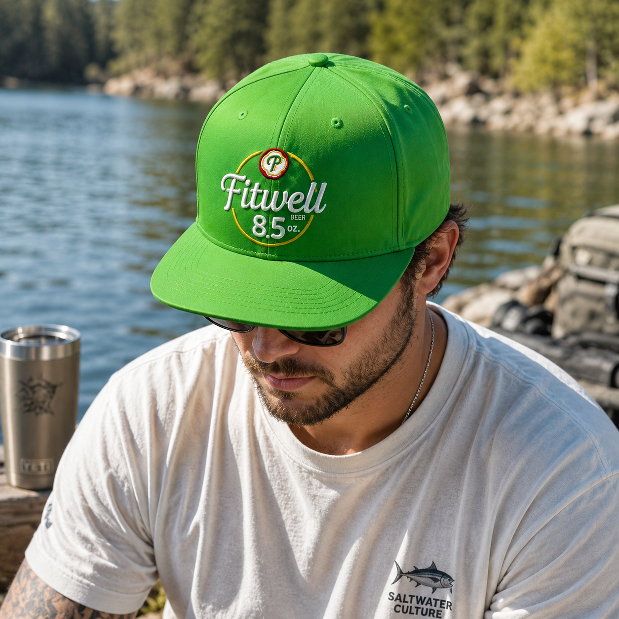 Bright Green Presidente Embroidered 6-Panel Flat Brim Snapback Hat