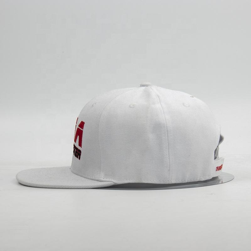White Flat Brim Snapback Cap with Bold Embroidered Logo