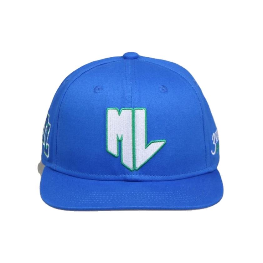 Royal Blue Flat Brim Snapback Cap with Raised Letter Embroidery