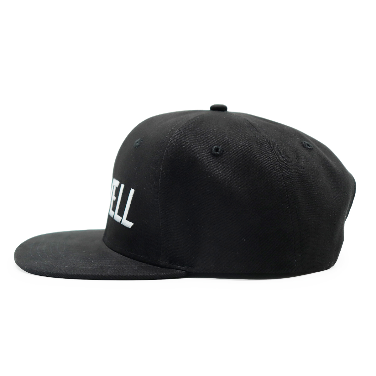Black Flat Brim Snapback Cap with Embroidered Logo