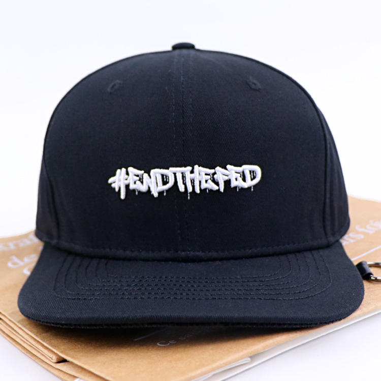 Black Graffiti Letter Embroidered 6 Panel Snapback Cap