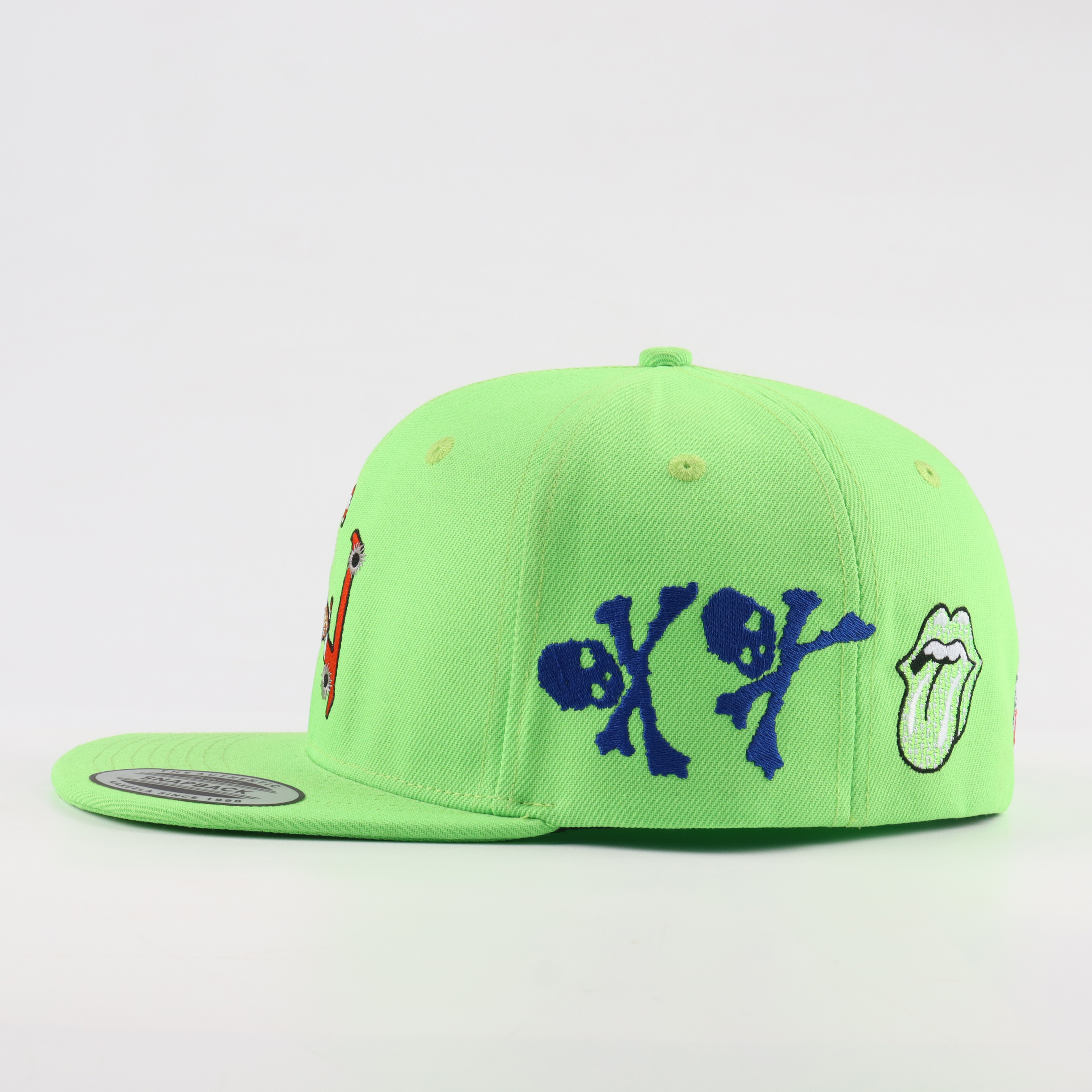Neon Green Embroidered Flat Brim Snapback Cap