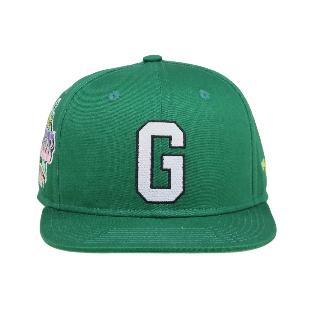 Green Letter G Embroidered Flat Brim Snapback Cap Casual Street Style Hat