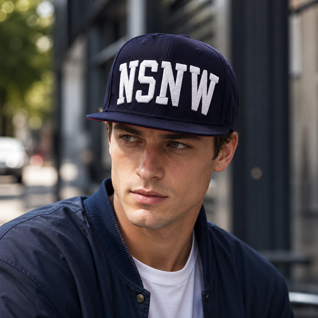 NSNW Navy 3D Embroidered Flat Brim Snapback Hat