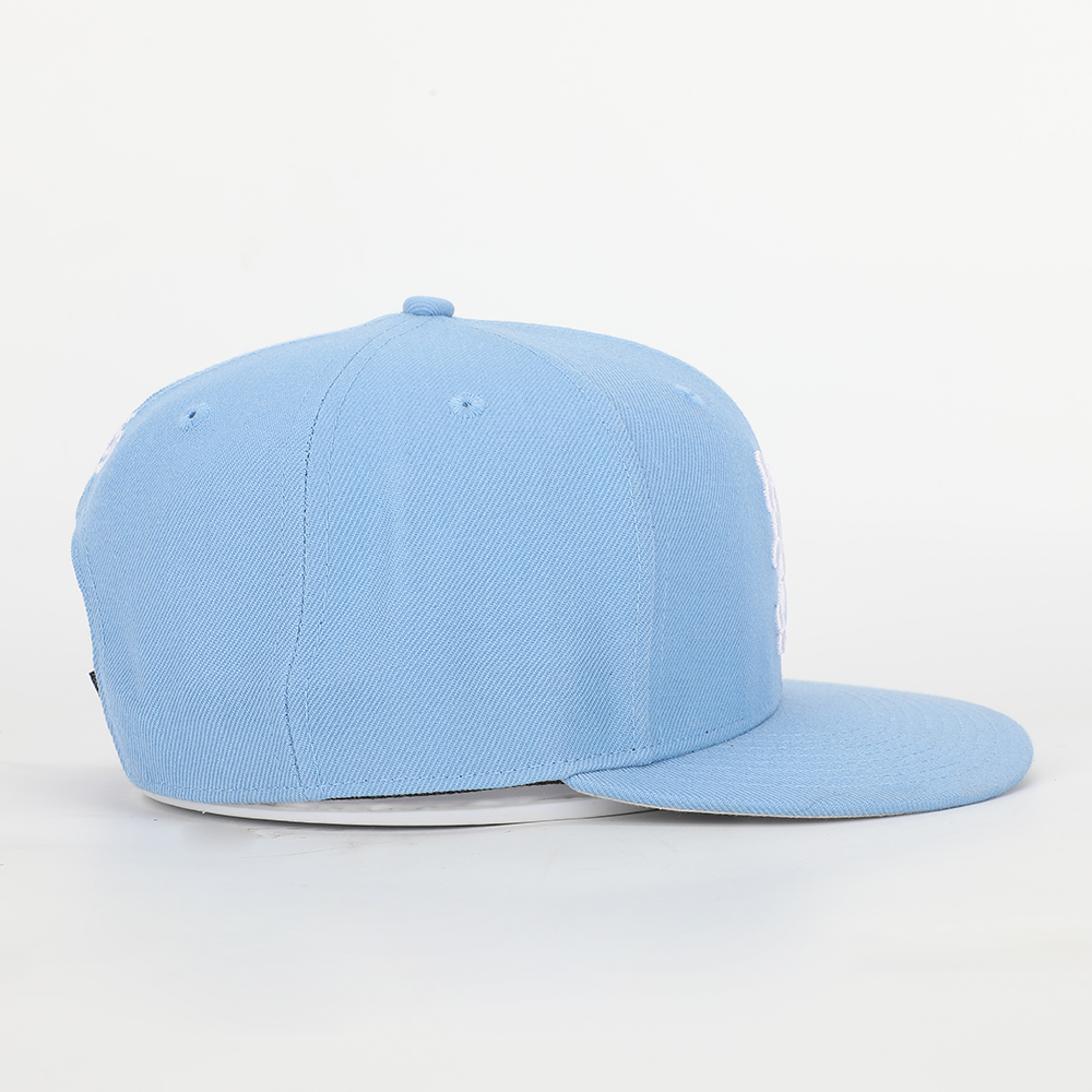 Light Blue Embroidered Logo Flat Brim Snapback Cap