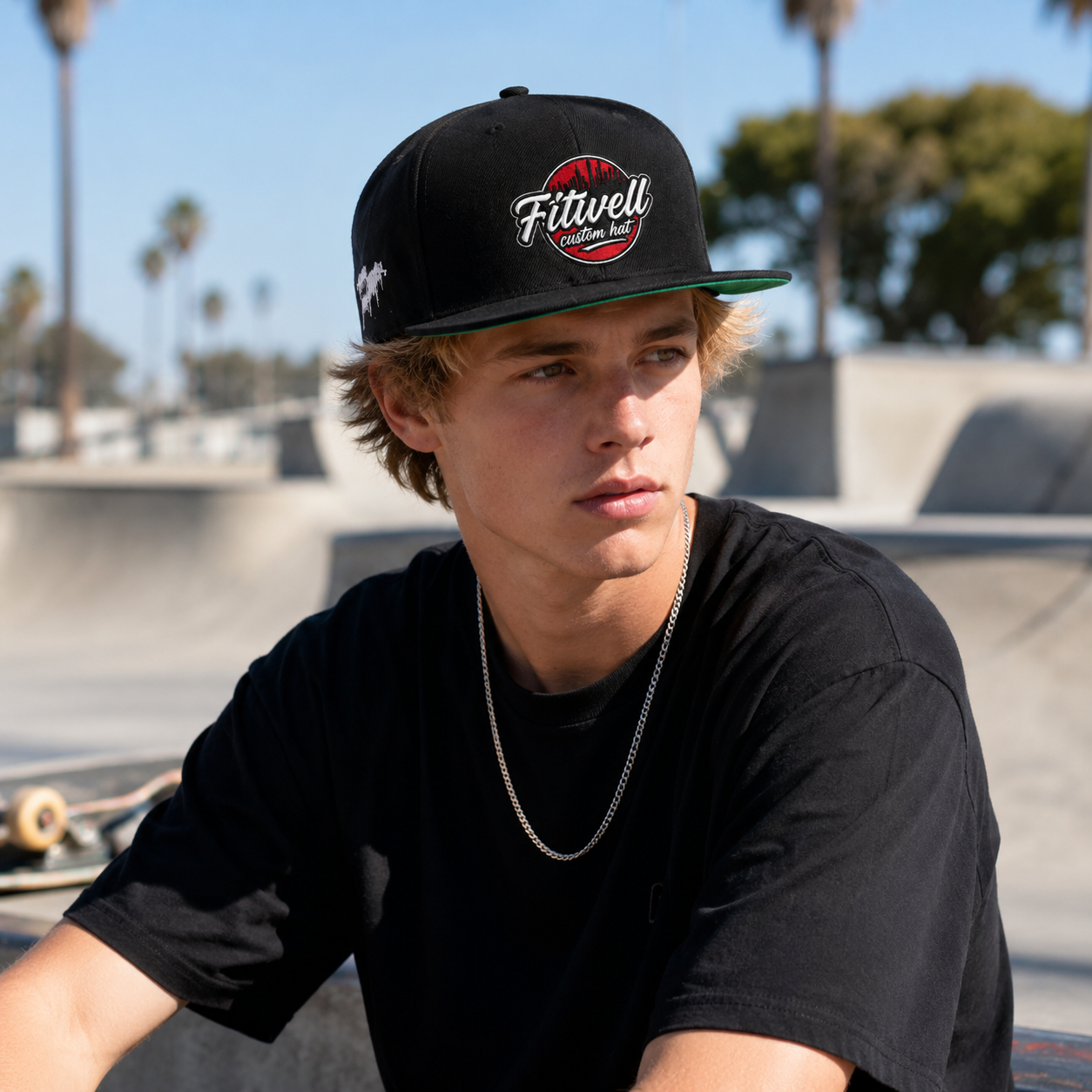 Uptown Fresh Embroidered 6 Panel Snapback Cap with Flat Brim