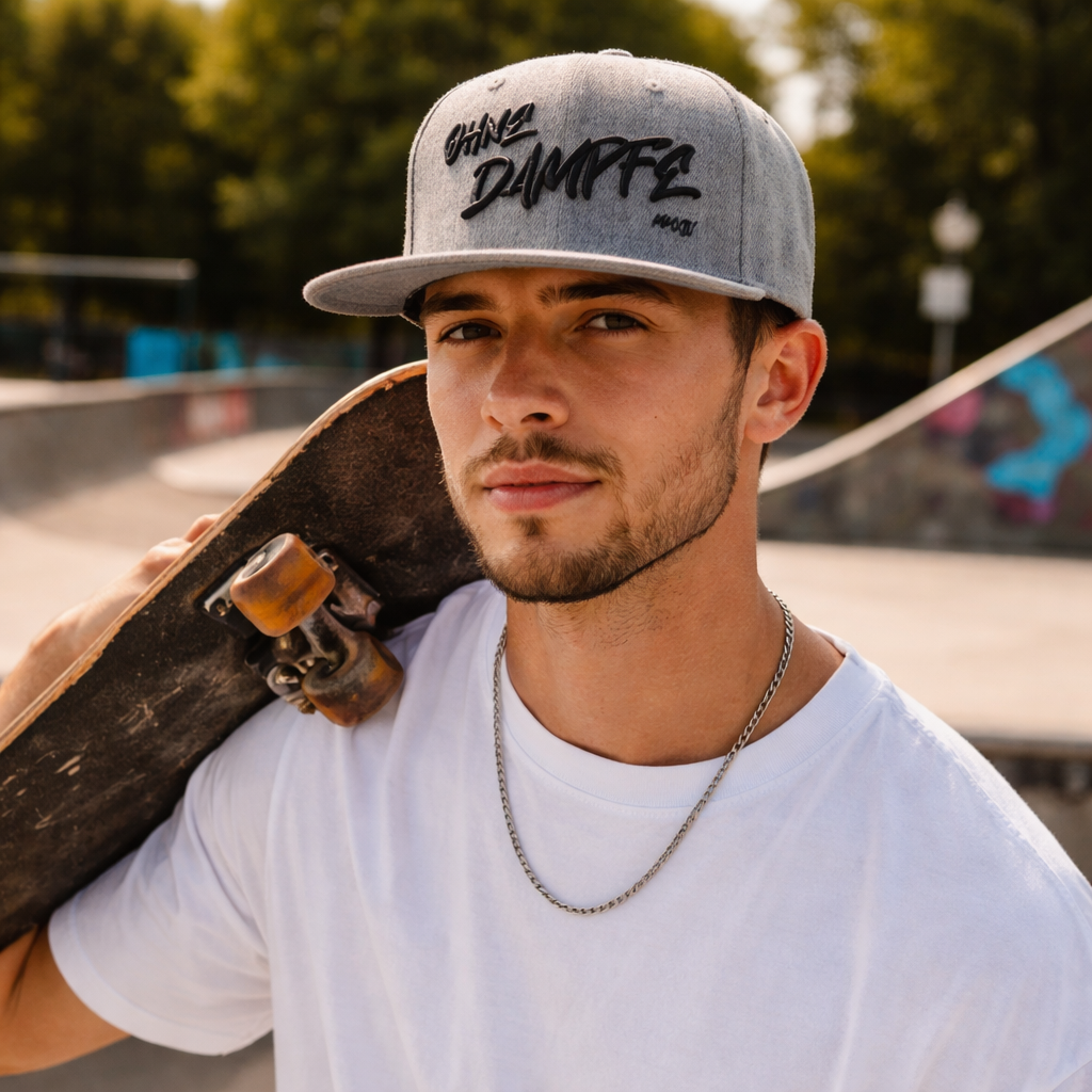 Grey Embroidered Letter Flat Brim Snapback Cap