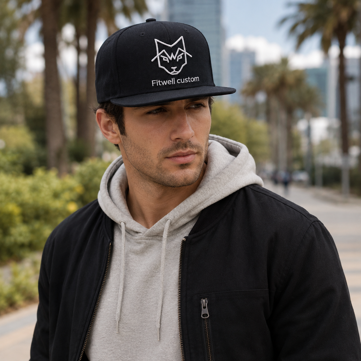 Black Wolf Embroidered Flat Brim Snapback Cap