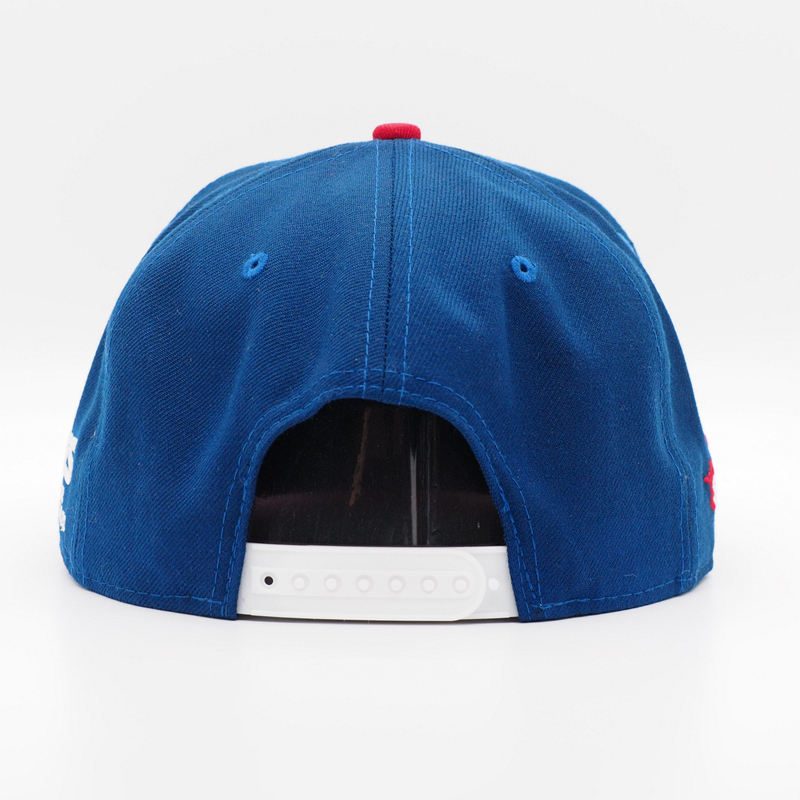 Blue 6-Panel Flat Brim Snapback Cap with Raised Embroidery