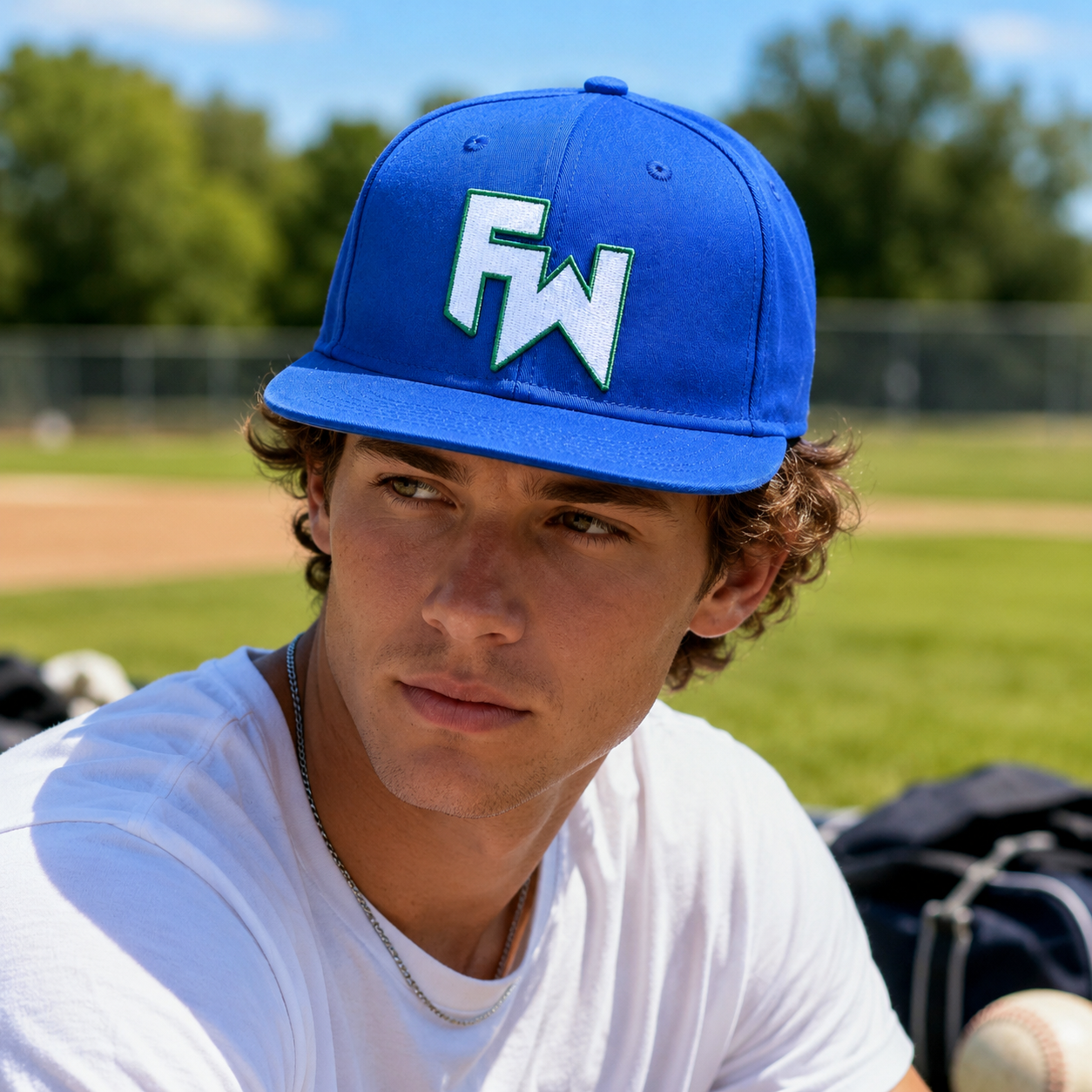 Royal Blue Flat Brim Snapback Cap with Raised Letter Embroidery