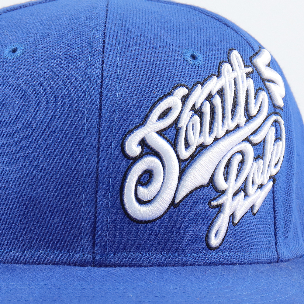 Royal Blue Flat Brim Script Embroidered Snapback Cap