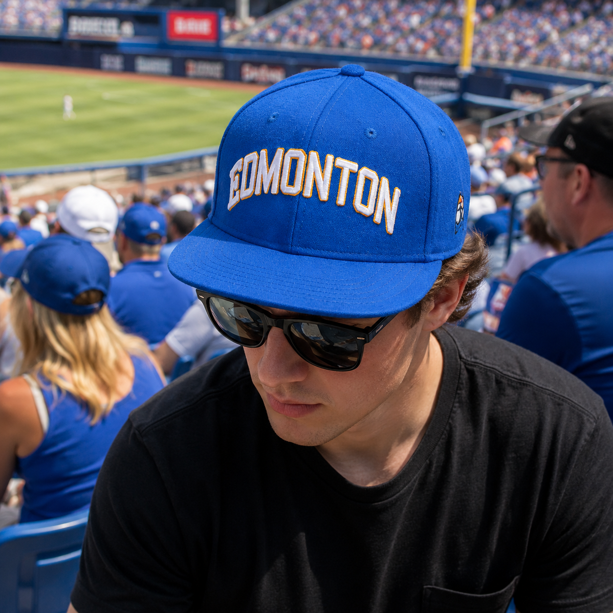 Royal Blue Edmonton Arch Letter Embroidered Flat Brim Snapback Cap