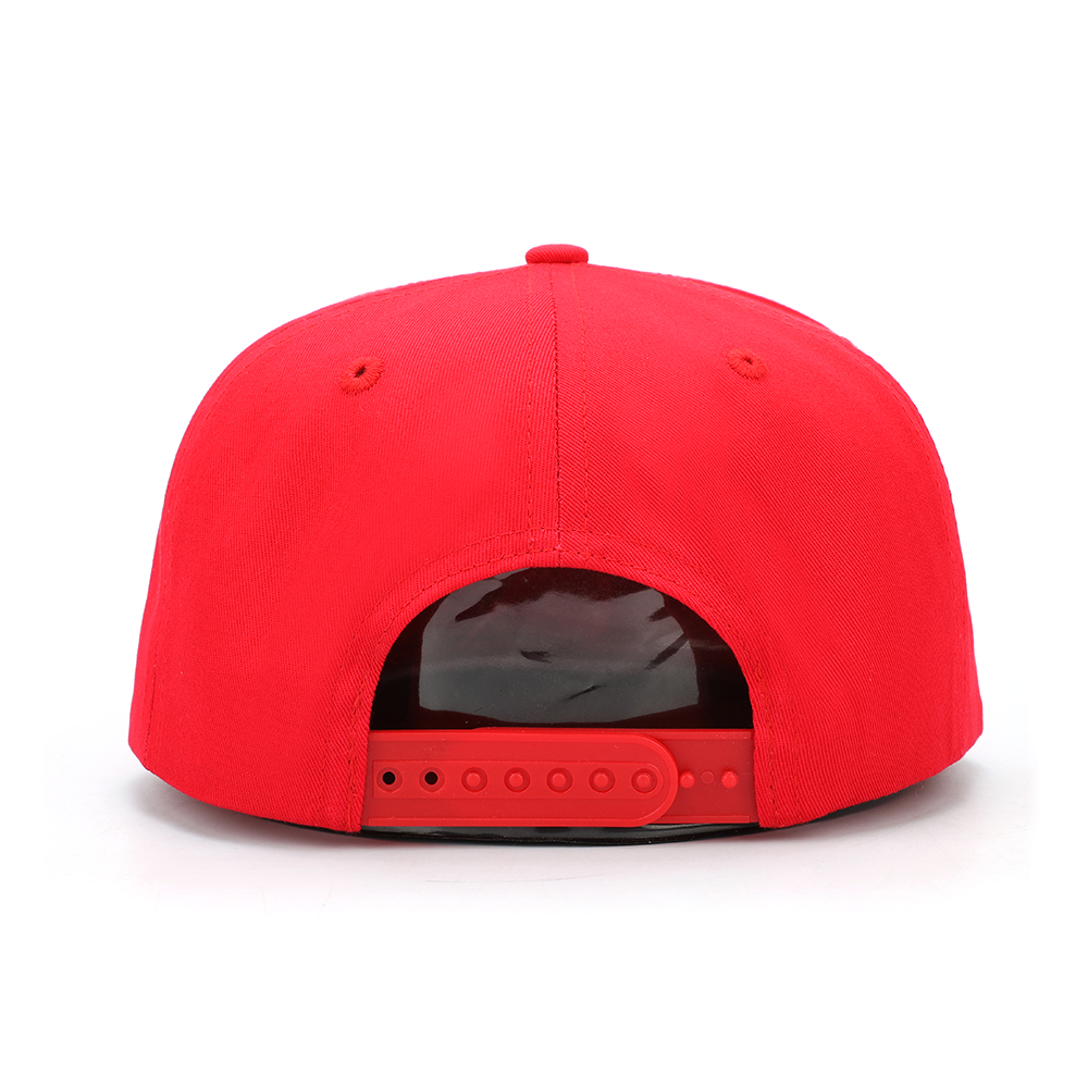 Red 6 Panel Embroidered Flat Brim Snapback Cap