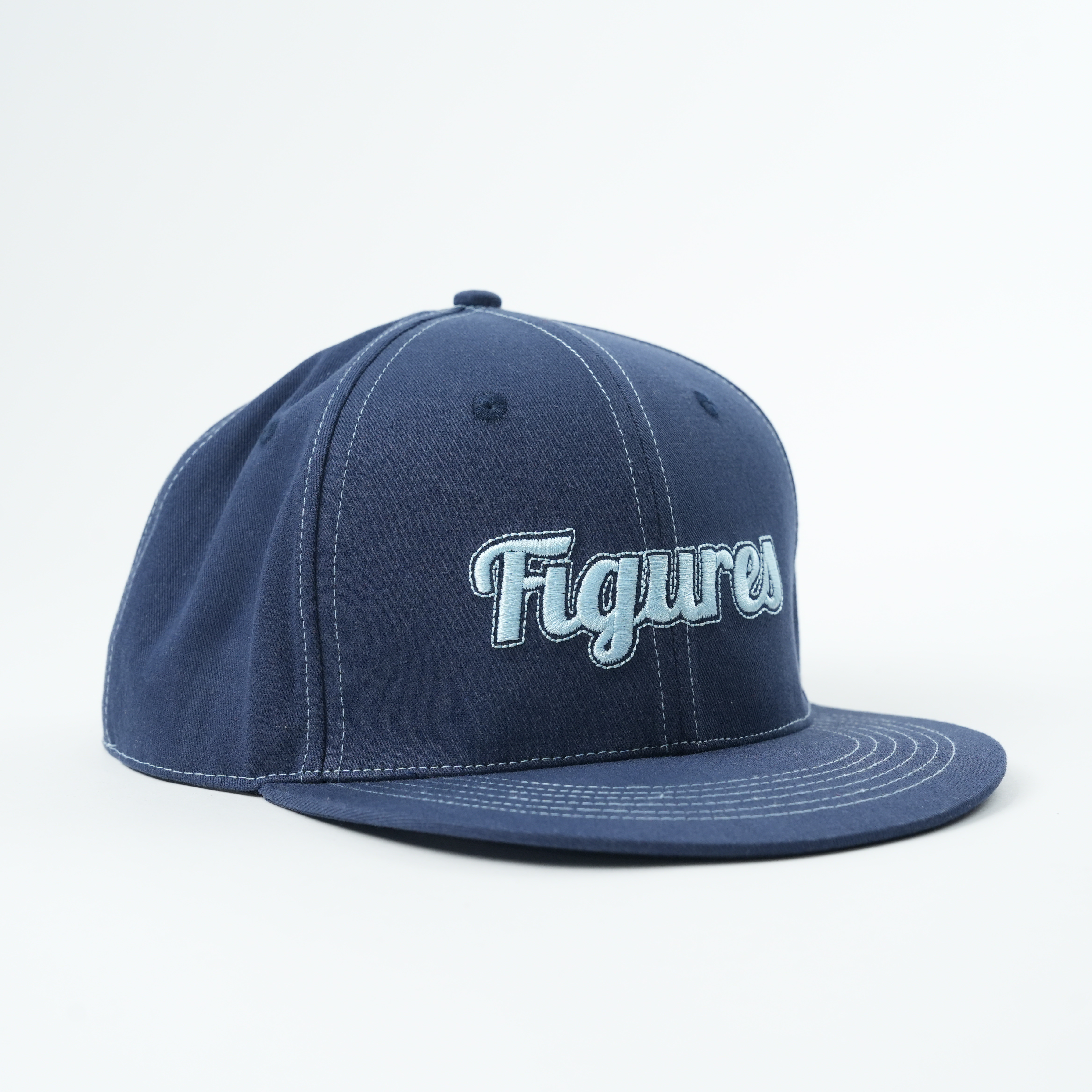 Navy Figures Embroidered Flat Brim Snapback Cap