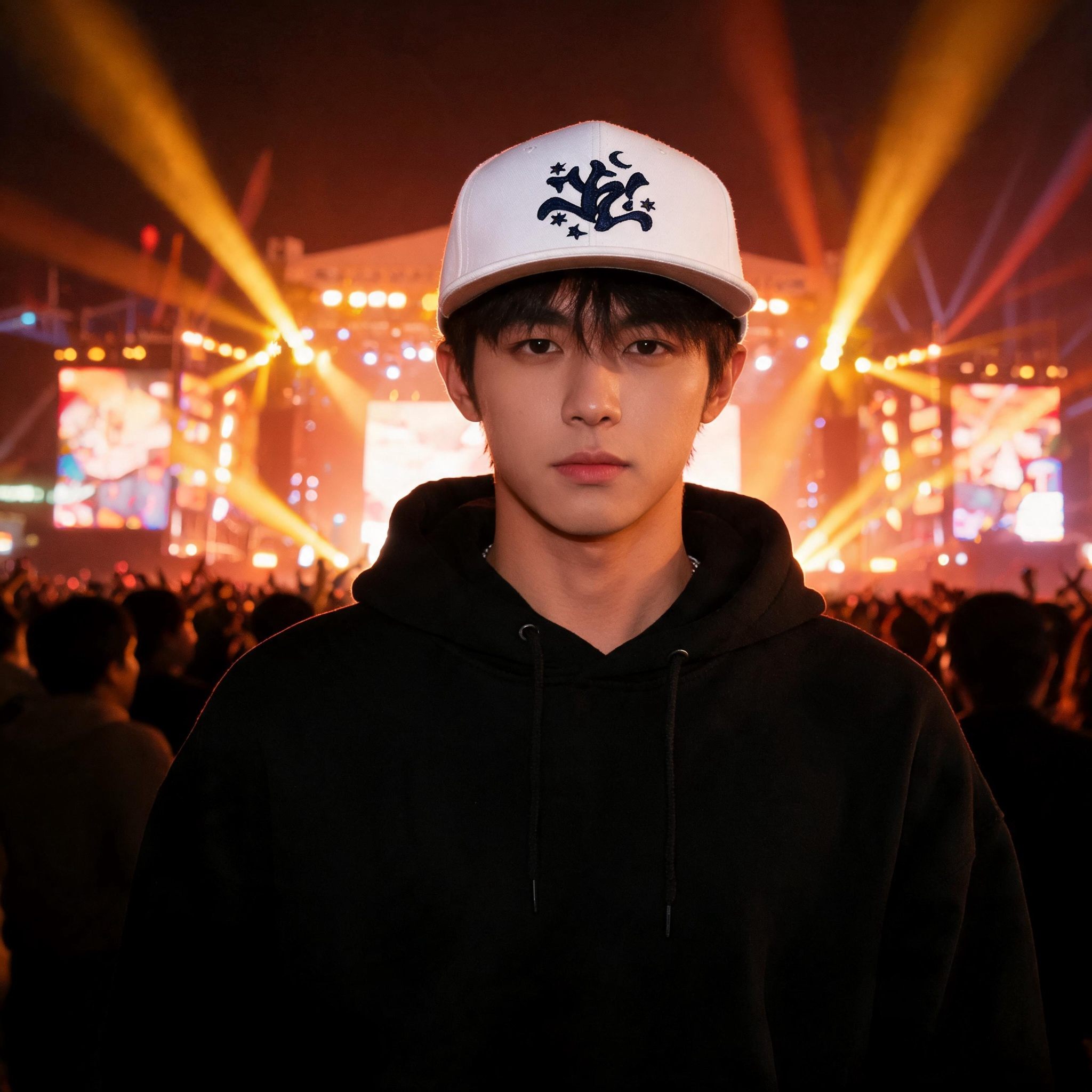 White Celestial Floral Embroidered Flat Brim Snapback Cap