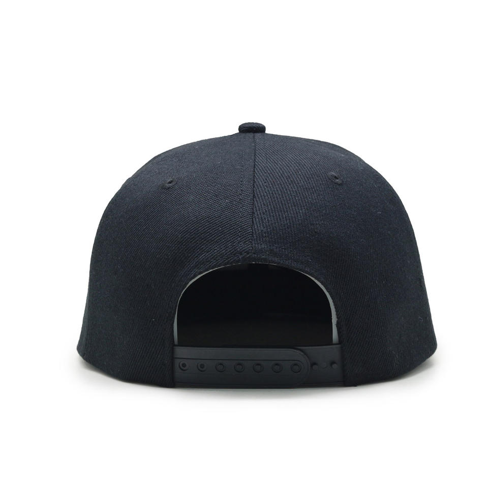 Black Flat Brim Snapback Cap with Tonal Embroidered Logo Structured Baseball Hat
