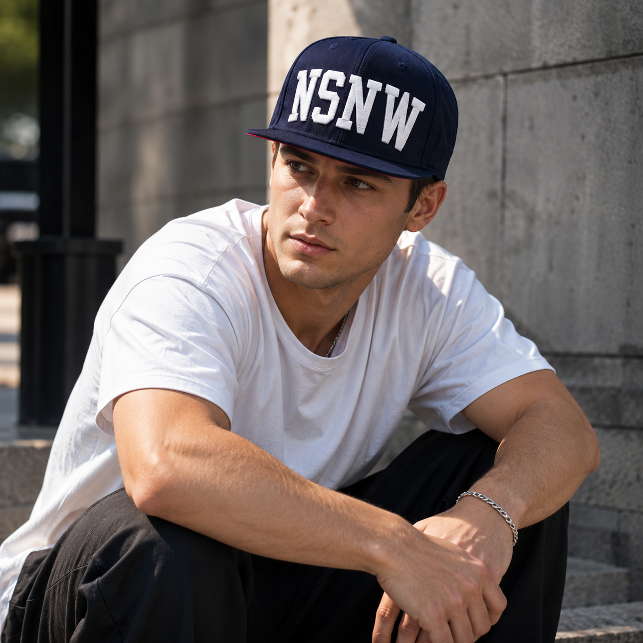NSNW Navy 3D Embroidered Flat Brim Snapback Hat