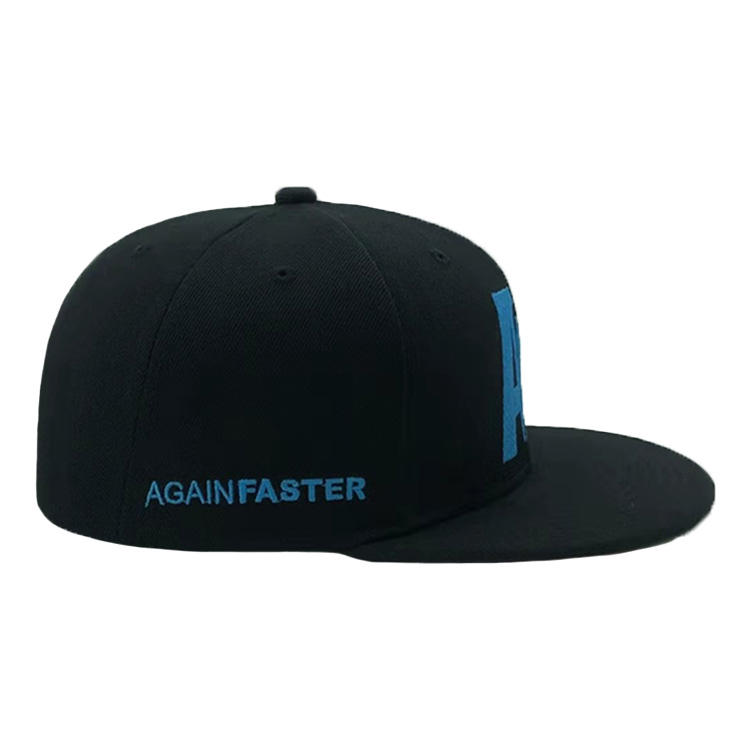 Black Flat Brim Snapback Cap with Blue 3D AF Embroidery