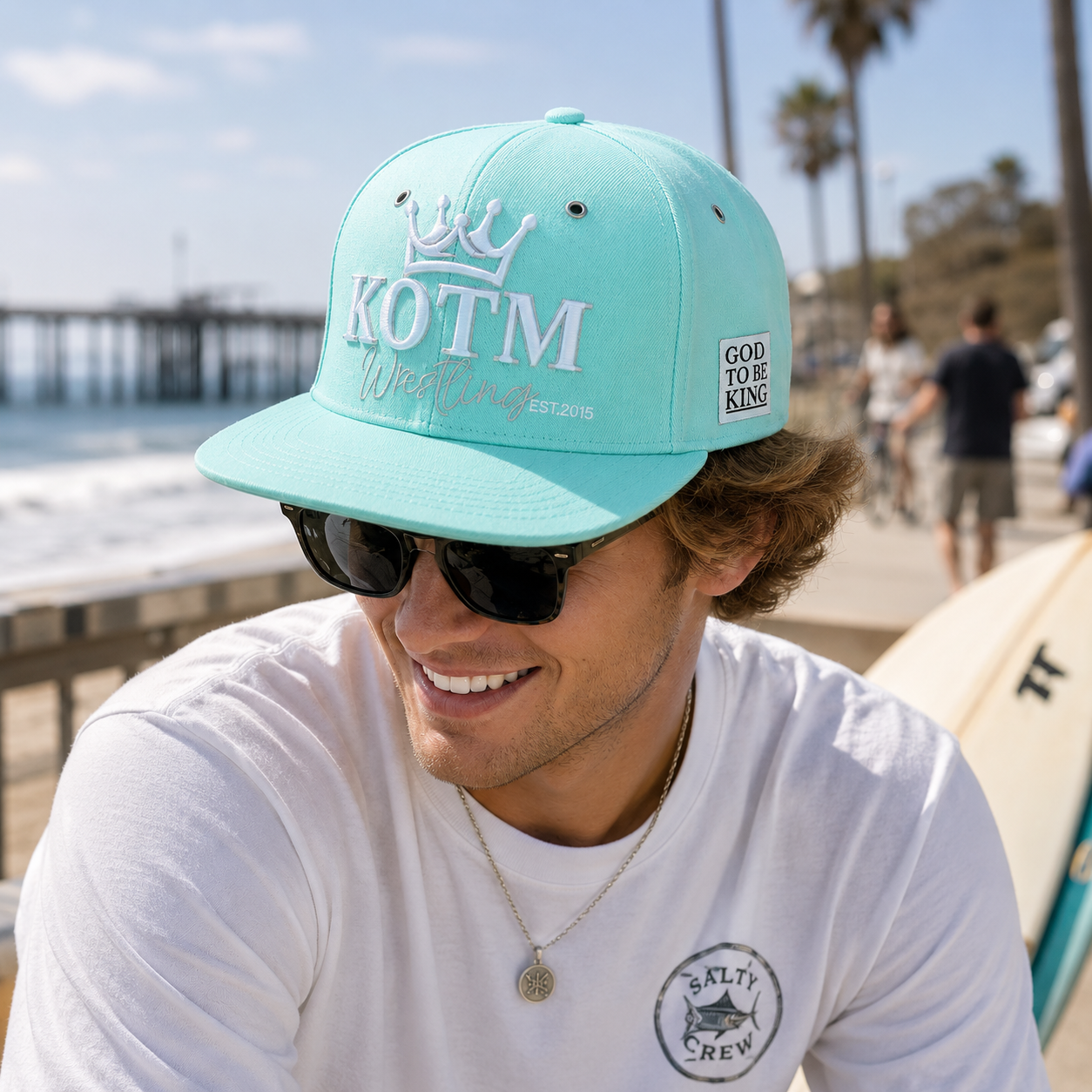 KOTM Crown Embroidered Mint Flat Brim Snapback Hat