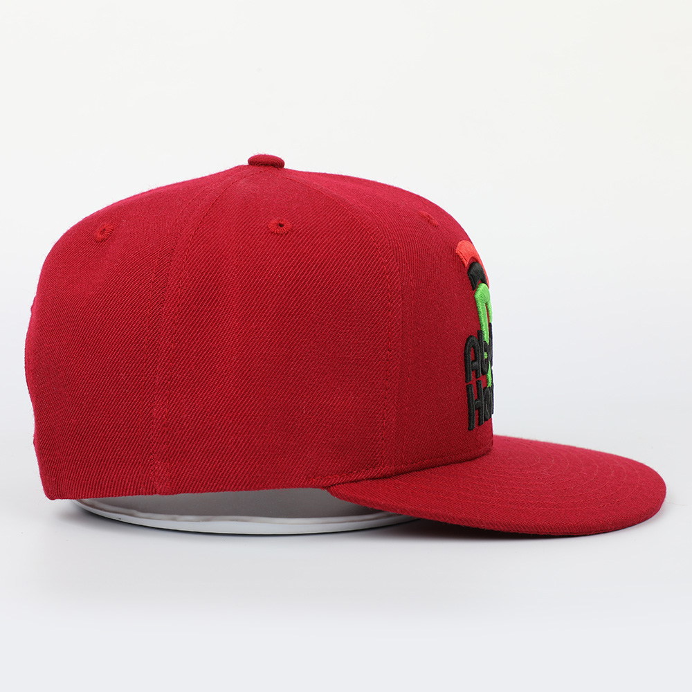 Red Embroidered Logo Flat Brim Snapback Cap with Adjustable Closure