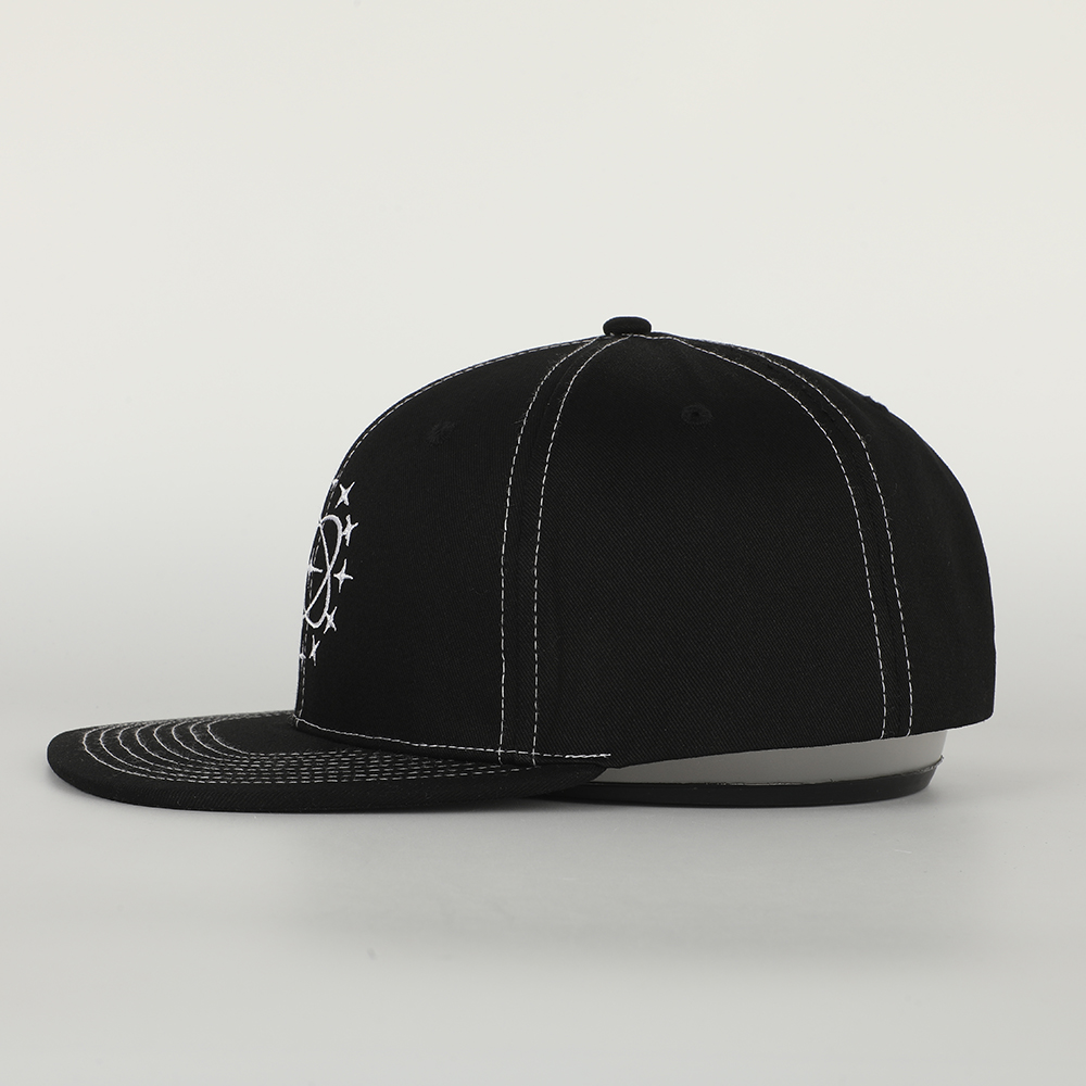 Black White Star Orbit Embroidered Flat Brim Snapback