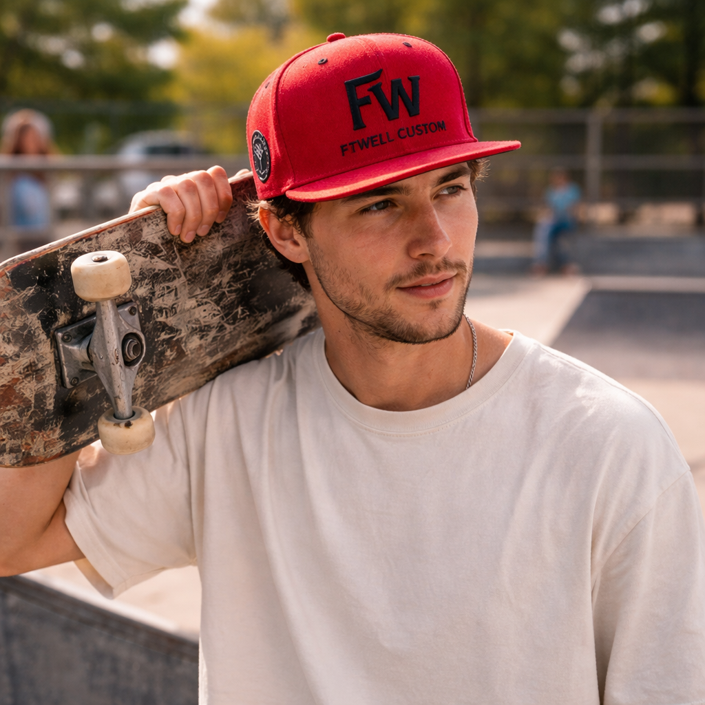 AUNG CROWN AC Embroidered Flat Brim Snapback Cap