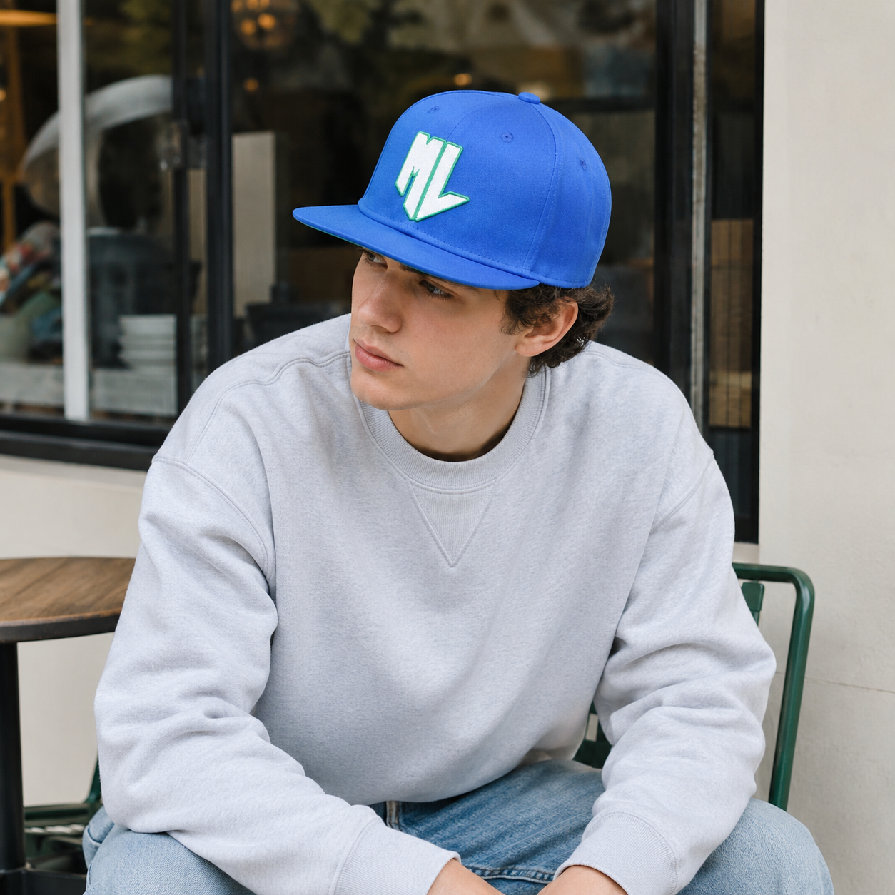 Royal Blue Flat Brim Snapback Cap with Raised Letter Embroidery