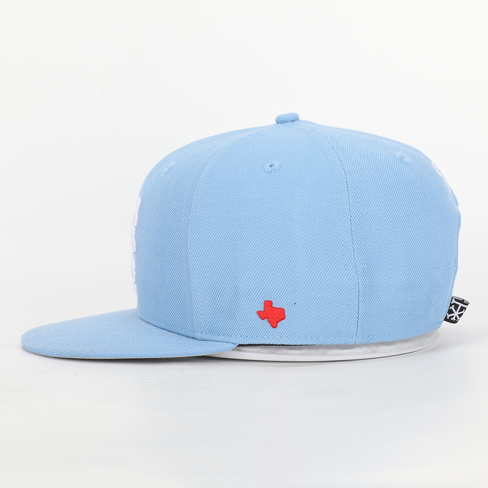 Light Blue Embroidered Logo Flat Brim Snapback Cap