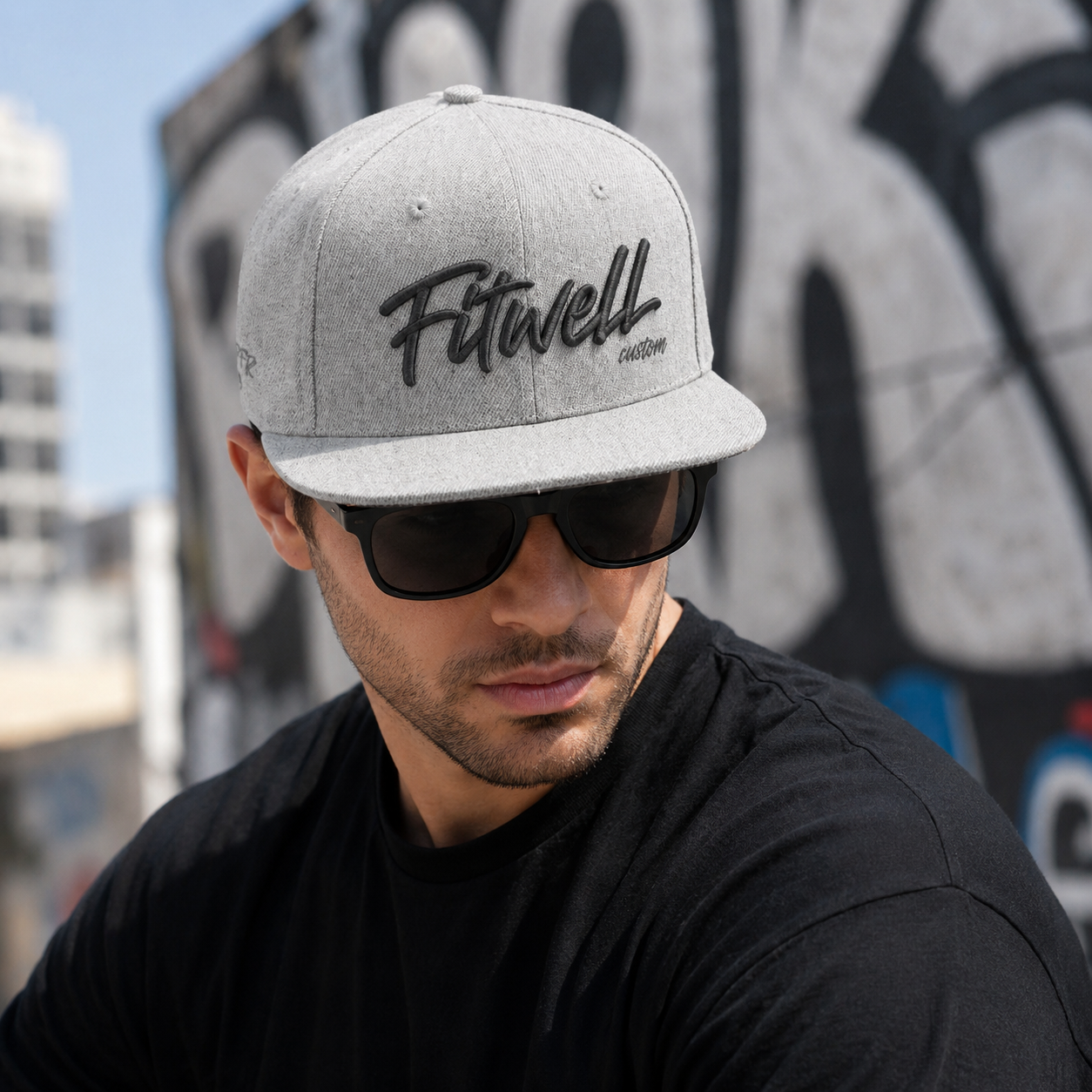 Oh No Damage Gray Embroidered Flat Brim Snapback Hat