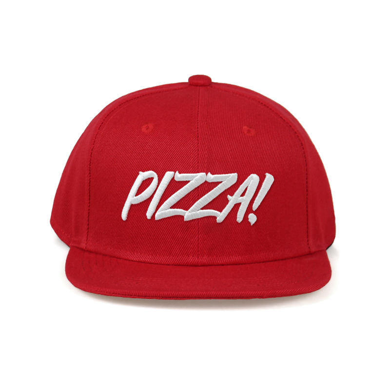Red Pizza Embroidered Flat Brim Snapback Cap