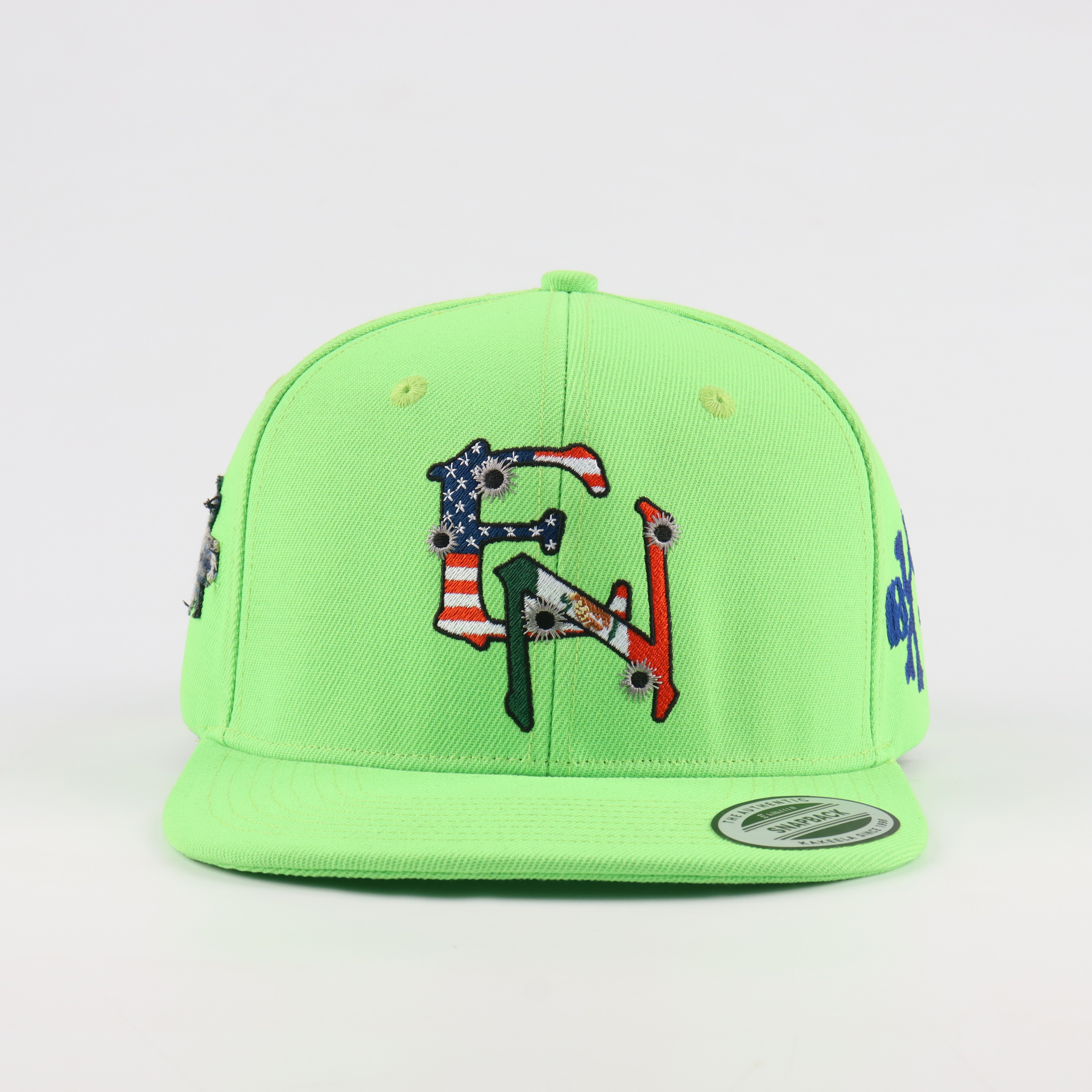 Neon Green Embroidered Flat Brim Snapback Cap