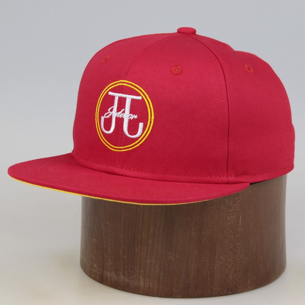 Red JJ Design Embroidered Flat Brim Snapback Cap