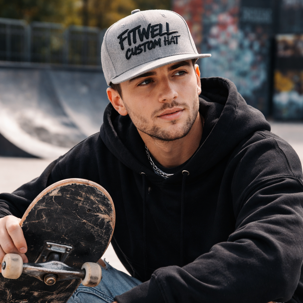 Grey Embroidered Letter Flat Brim Snapback Cap