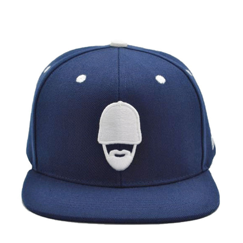 Navy Blue Snapback Hat with Bearded Man Embroidery