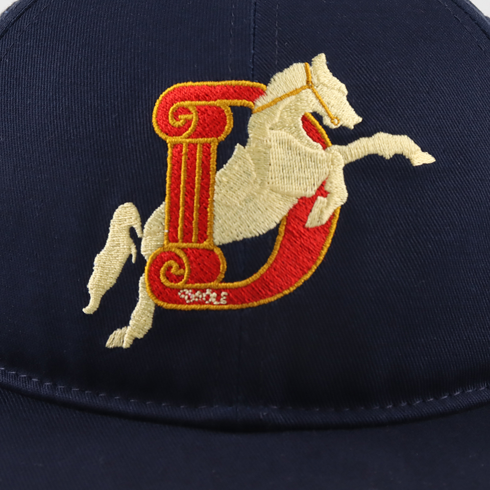 Navy Horse Emblem Embroidered Flat Brim Snapback Cap