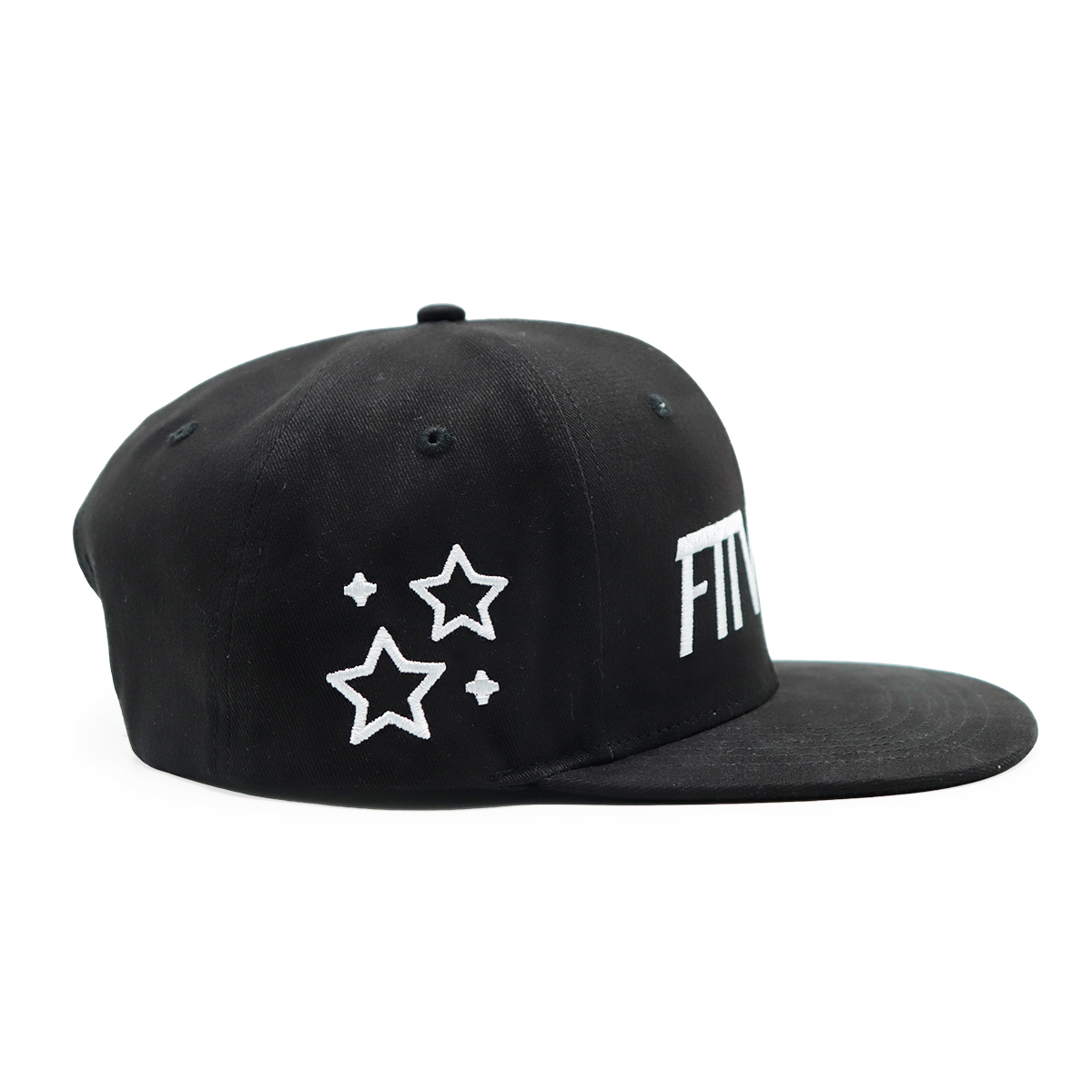 Black Flat Brim Snapback Cap with Embroidered Logo