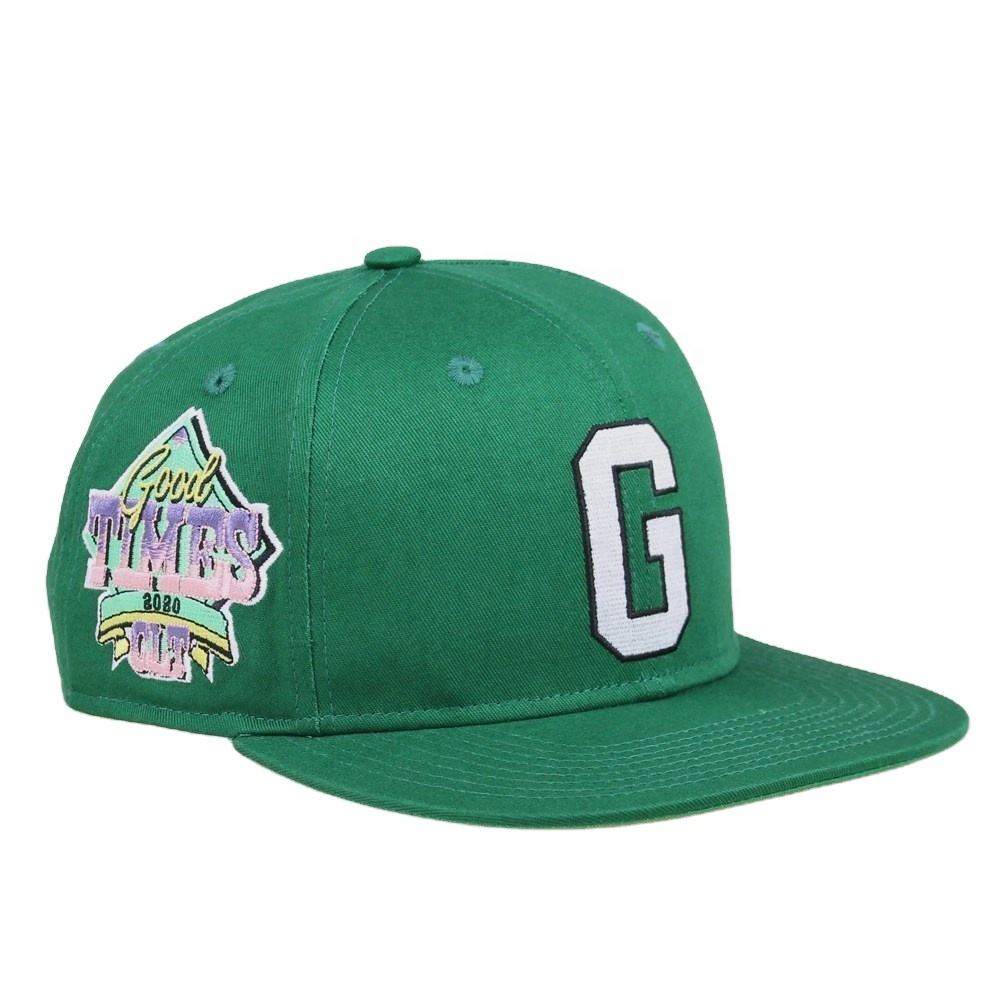 Green Letter G Embroidered Flat Brim Snapback Cap Casual Street Style Hat
