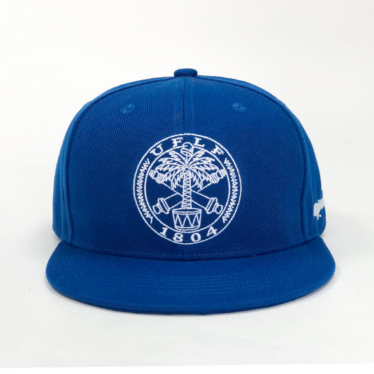 Royal Blue Palm Tree Crest Embroidered Six-Panel Flat-Brim Cap