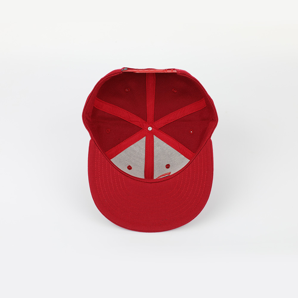 Red Embroidered Logo Flat Brim Snapback Cap with Adjustable Closure