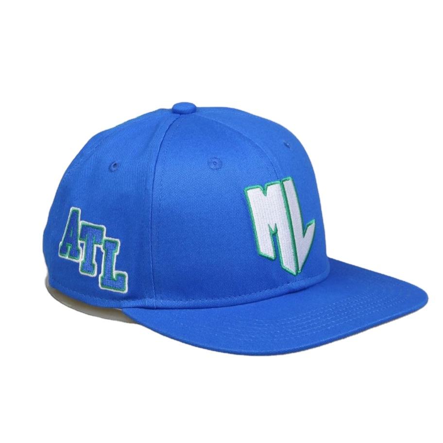 Royal Blue Flat Brim Snapback Cap with Raised Letter Embroidery