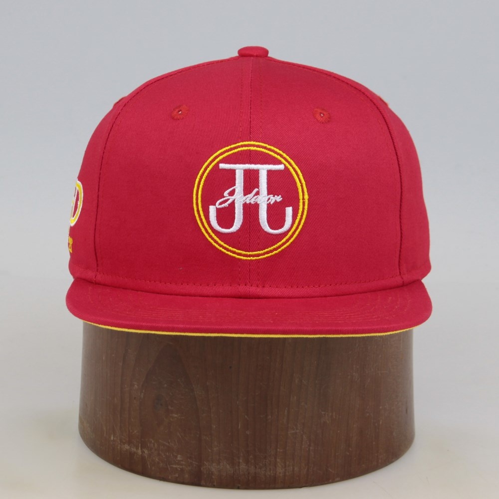 Red JJ Design Embroidered Flat Brim Snapback Cap