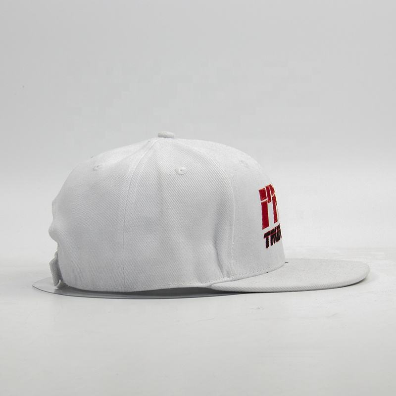 White Flat Brim Snapback Cap with Bold Embroidered Logo