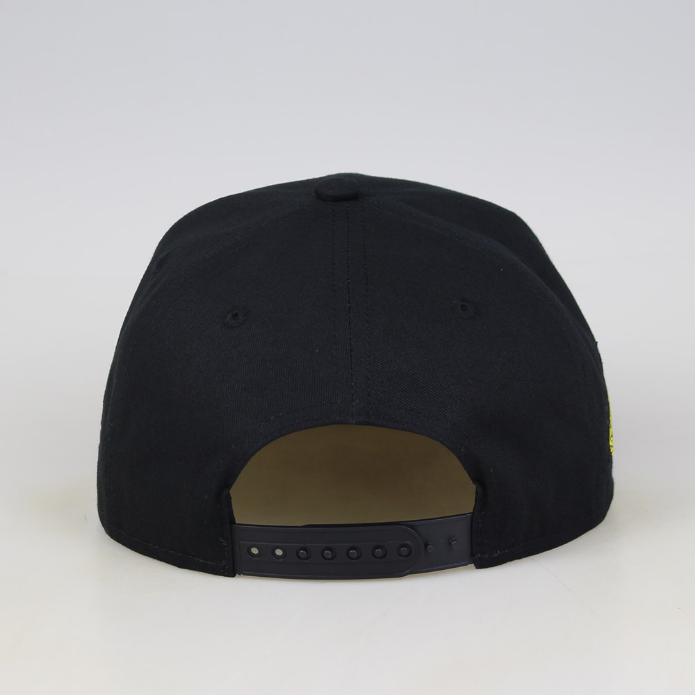 Black Flat Brim Snapback Cap with Abstract Eye Embroidery Logo