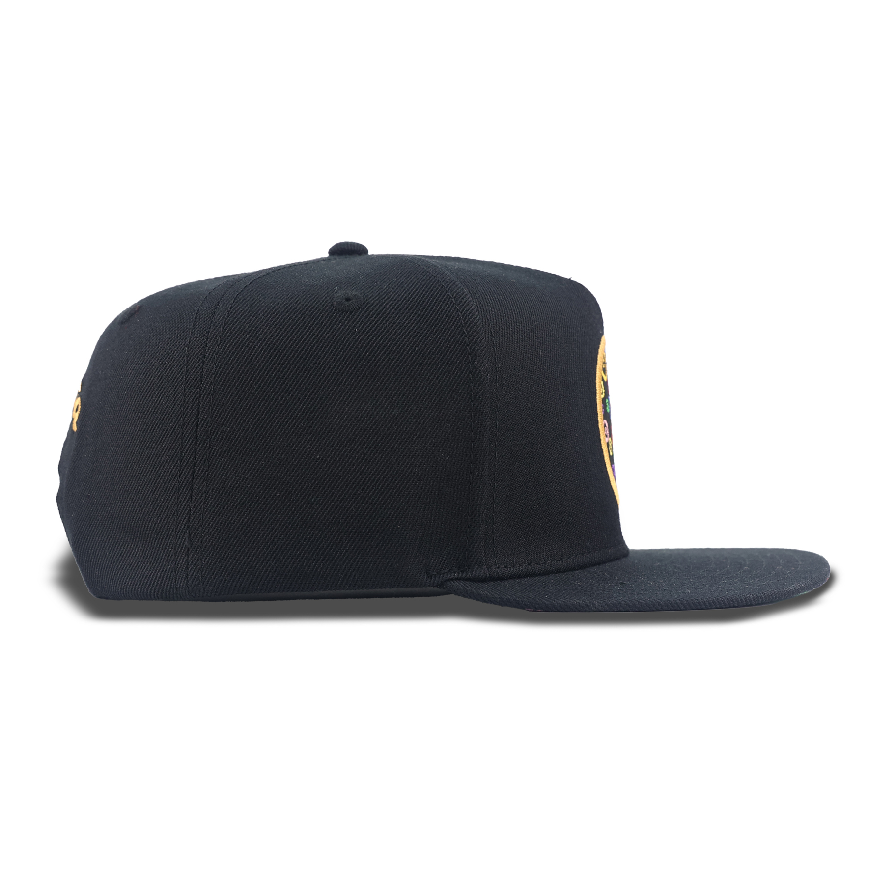 Black Circular Multicolor Embroidered Snapback Hat