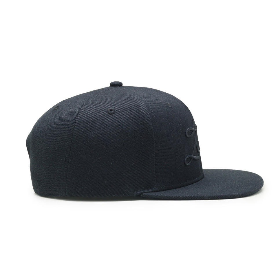 Black Flat Brim Snapback Cap with Tonal Embroidered Logo Structured Baseball Hat