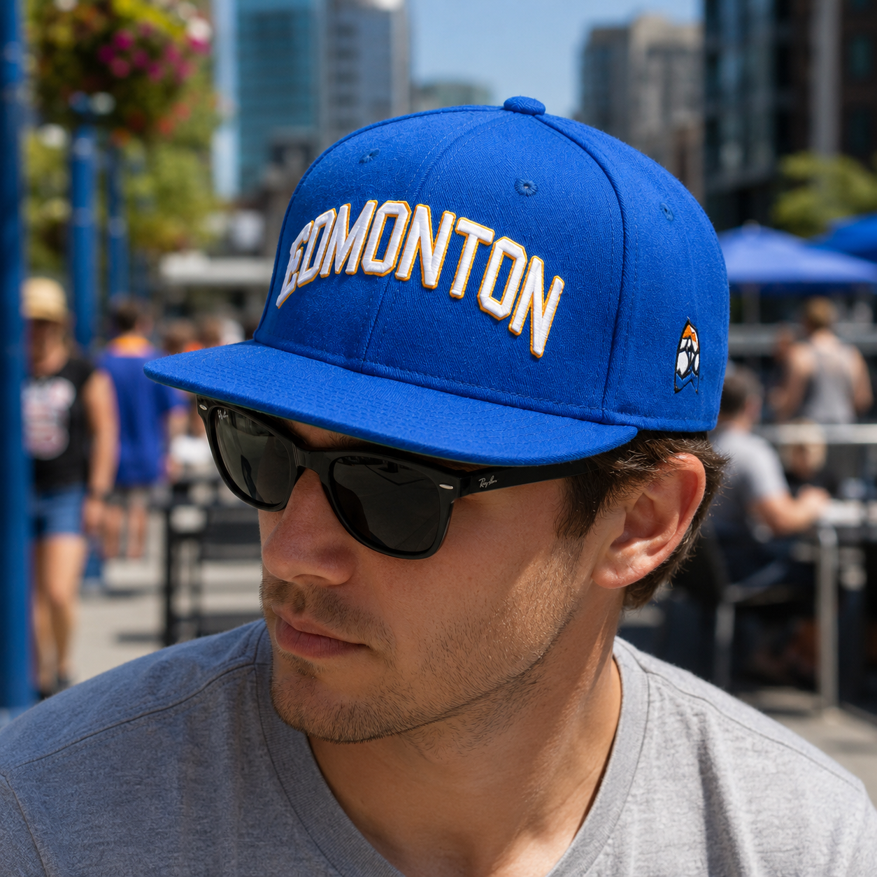 Royal Blue Edmonton Arch Letter Embroidered Flat Brim Snapback Cap