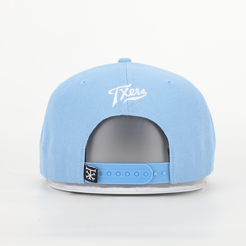 Light Blue Embroidered Logo Flat Brim Snapback Cap